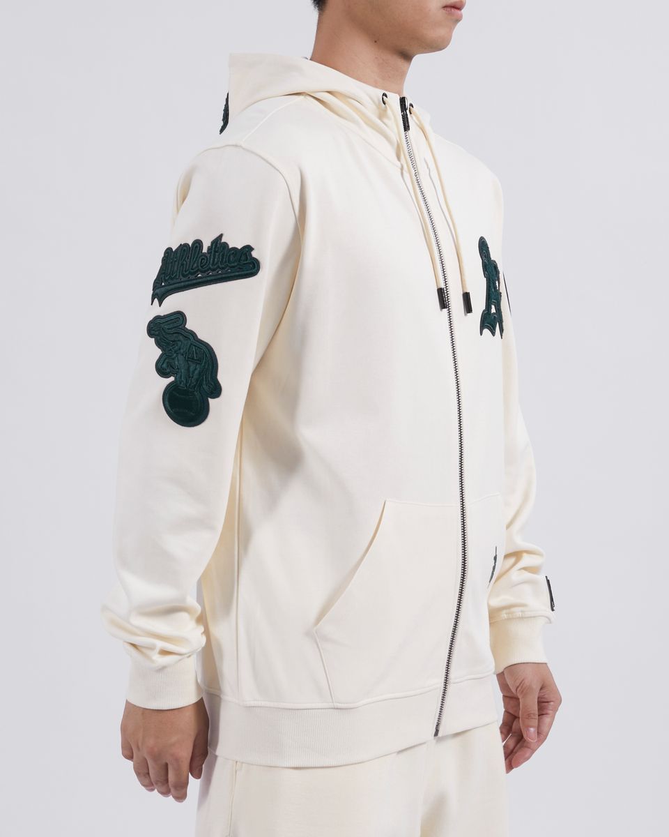 Pro Standard Oakland Athletics Triple Tonal DK Full-Zip Up Hoodie - EggShell