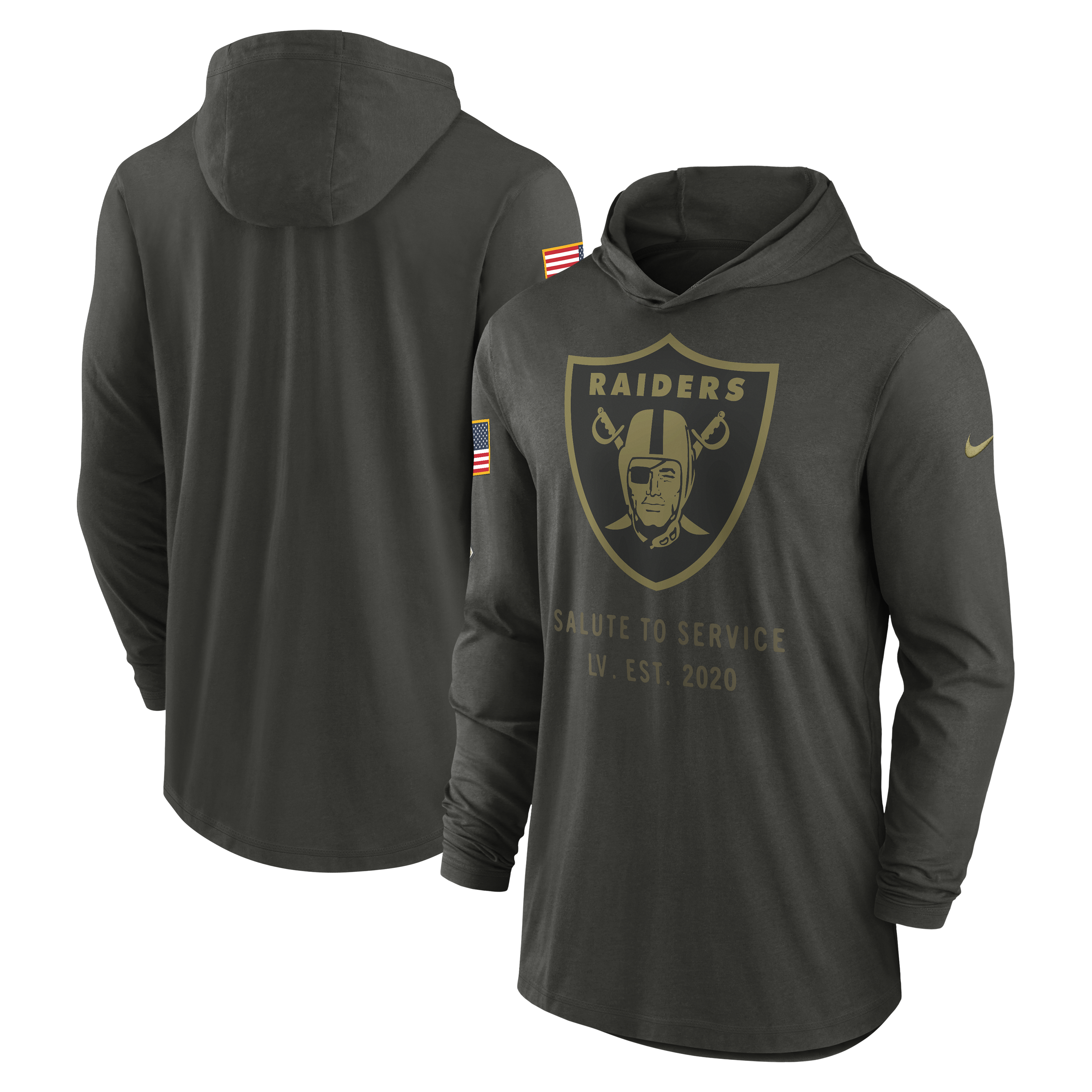 Men's Las Vegas Raiders Nike Forest Green 2025 Salute to Service Sideline Dri-FIT Lightweight Hooded Pullover