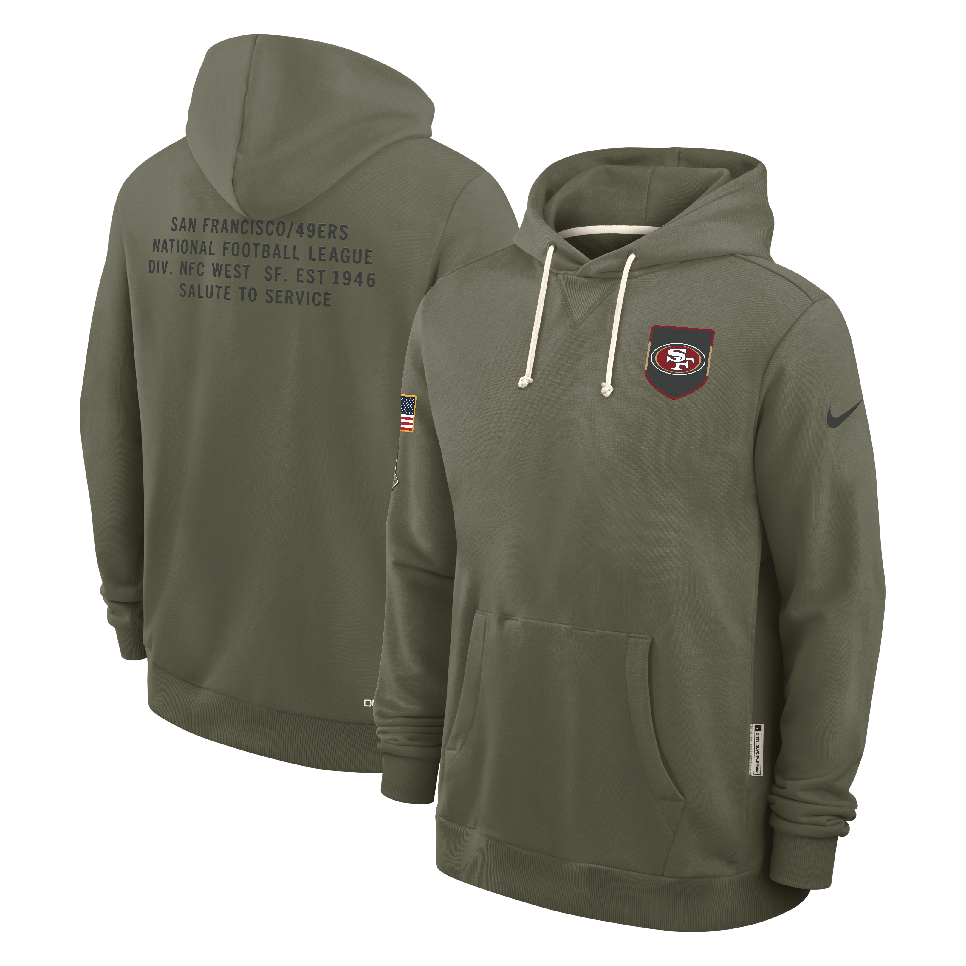 San Francisco 49ers Nike 2025 Salute to Service Sideline Standard Issue Dri-FIT Hoodie-Olive