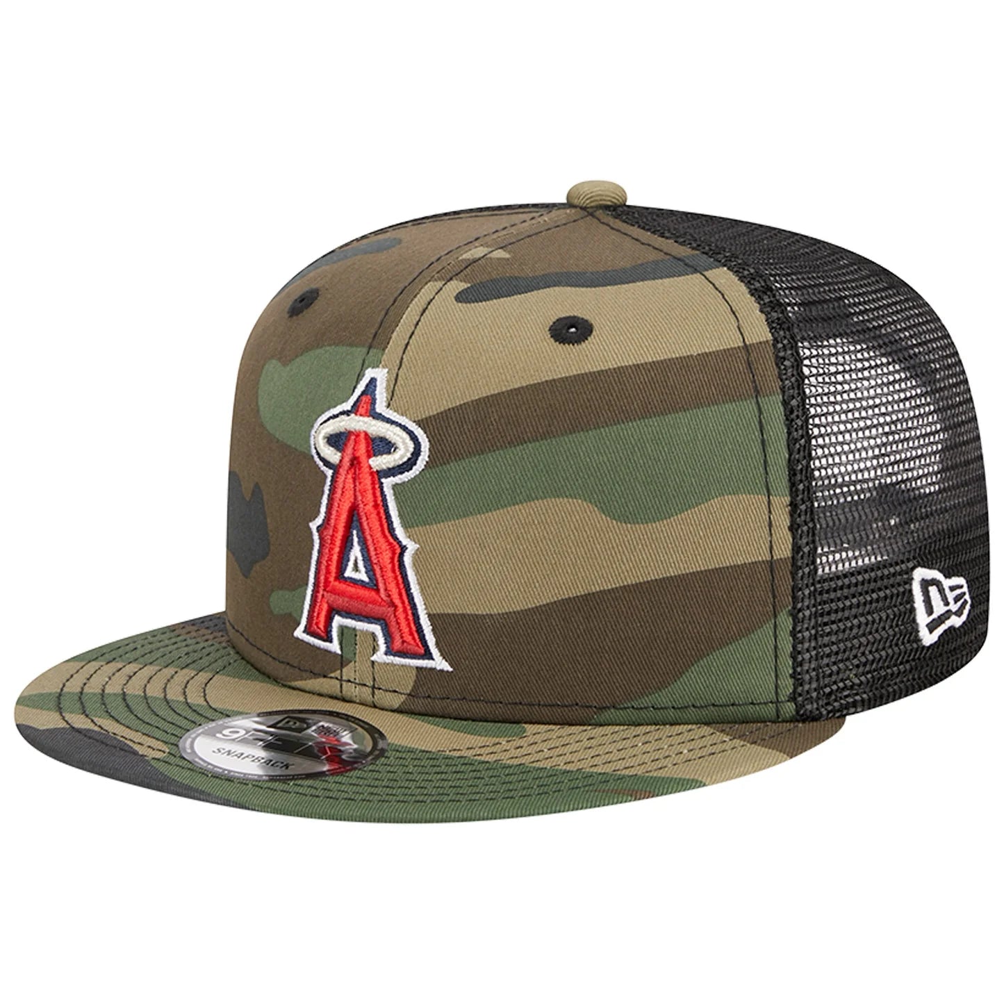 New Era Los Angeles Angels Woodland Camo Trucker 9FIFTY Snapback Hat-Camo/Black