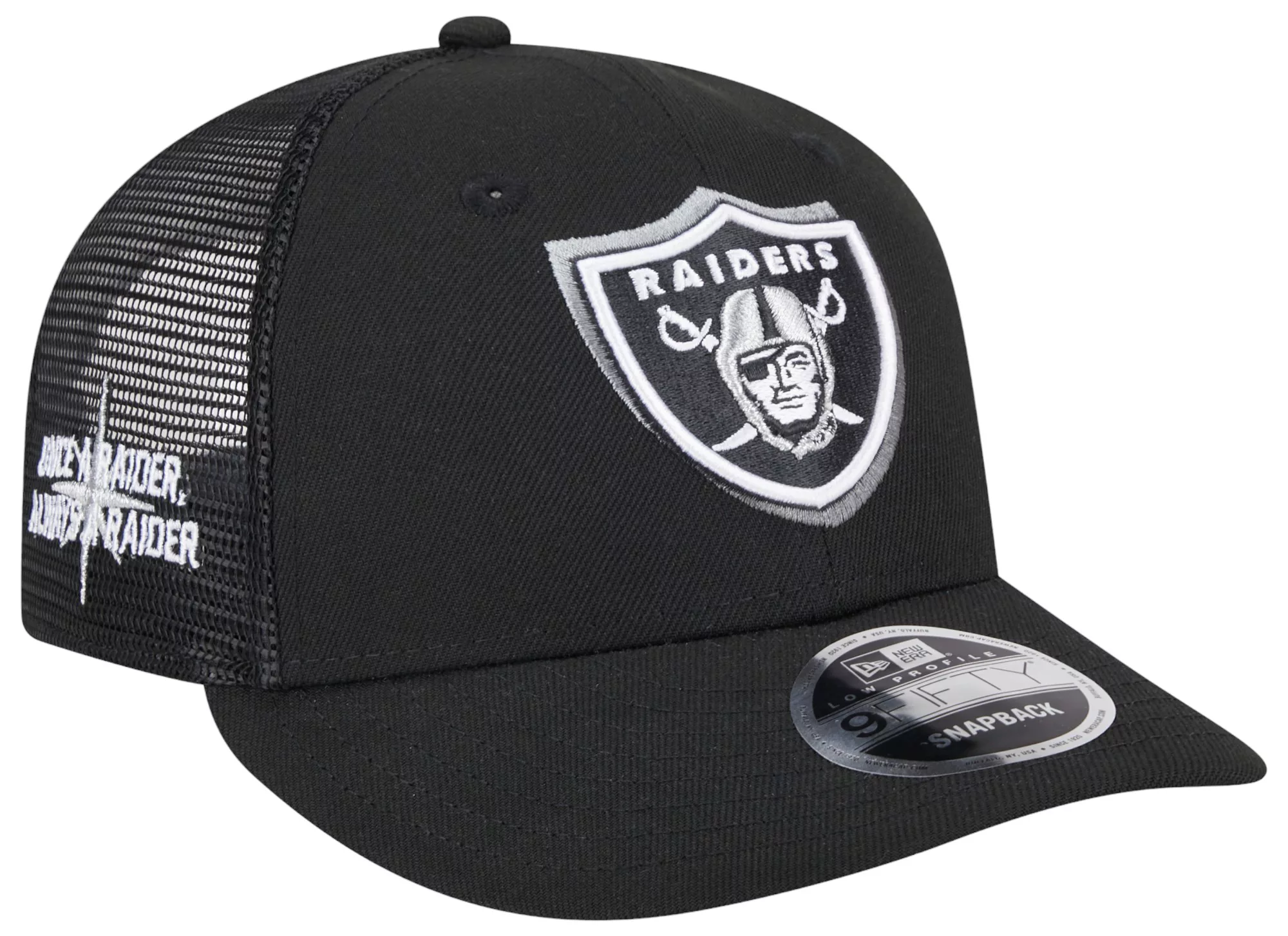 New Era Men's Las Vegas Raiders 2024 NFL Draft Black Low Profile 9Fifty Trucker Adjustable Hat