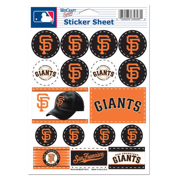 SAN FRANCISCO GIANTS VINYL STICKER SHEET 5" X 7"