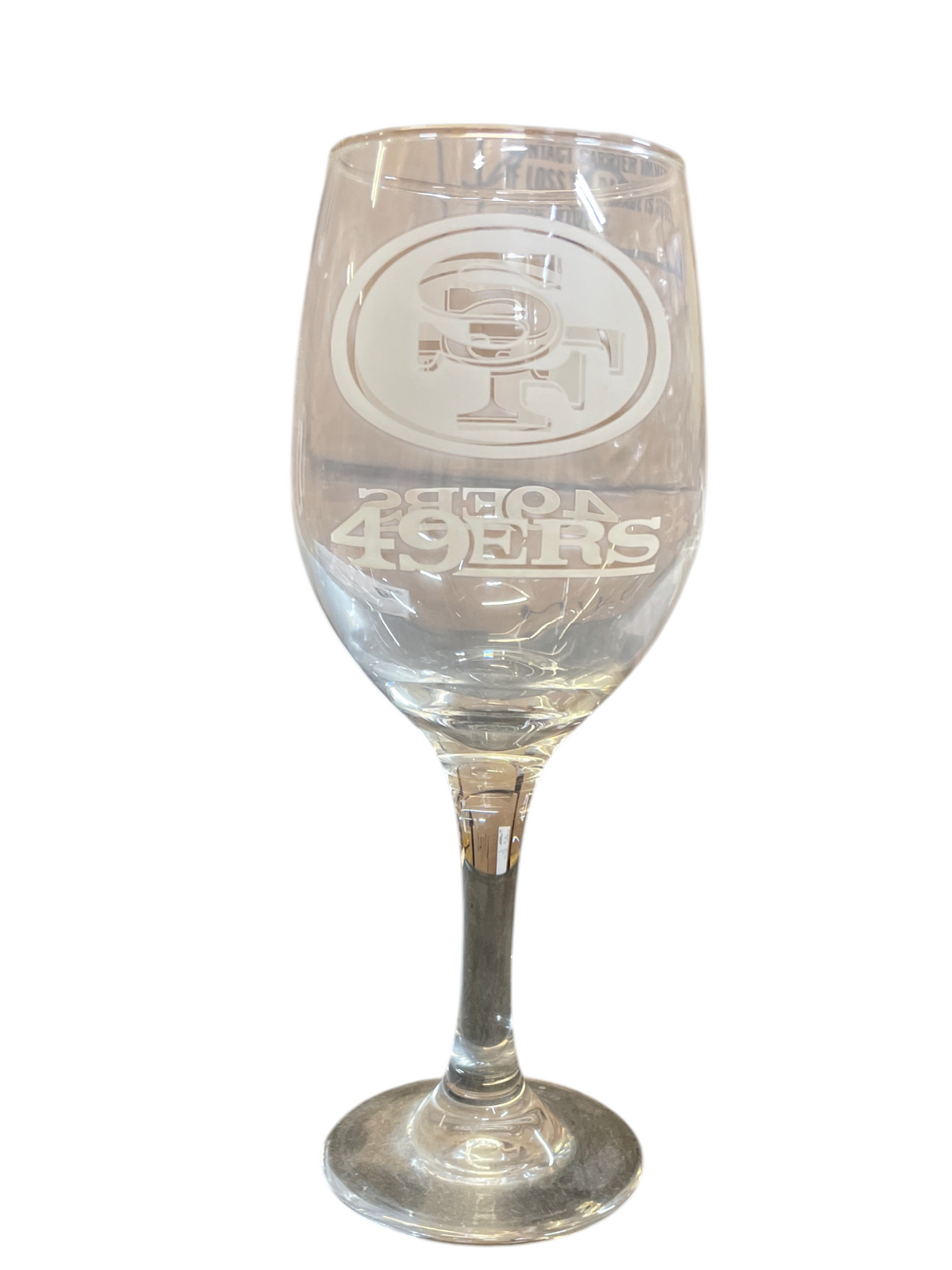 Coliseum Sports San Francisco 49ers clear glass wine glass with etched team logo and 12.75 oz capacity