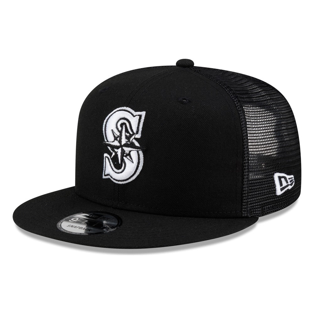 New Era Seattle Mariners 9FIFTY Trucker Snapback Hat - Black/White