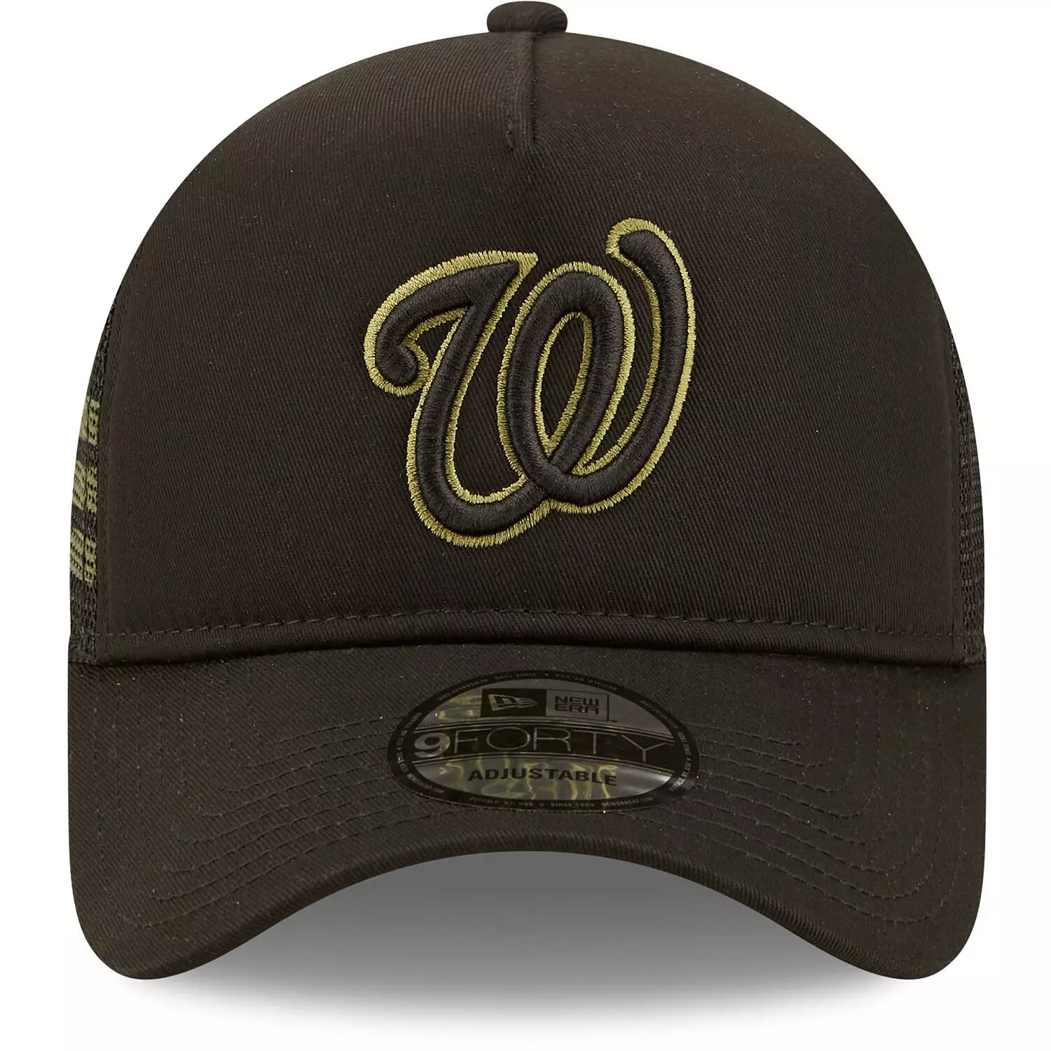 New Era Washington Nationals Alpha Industries A-Frame 9FORTY Trucker Snapback Hat-Black