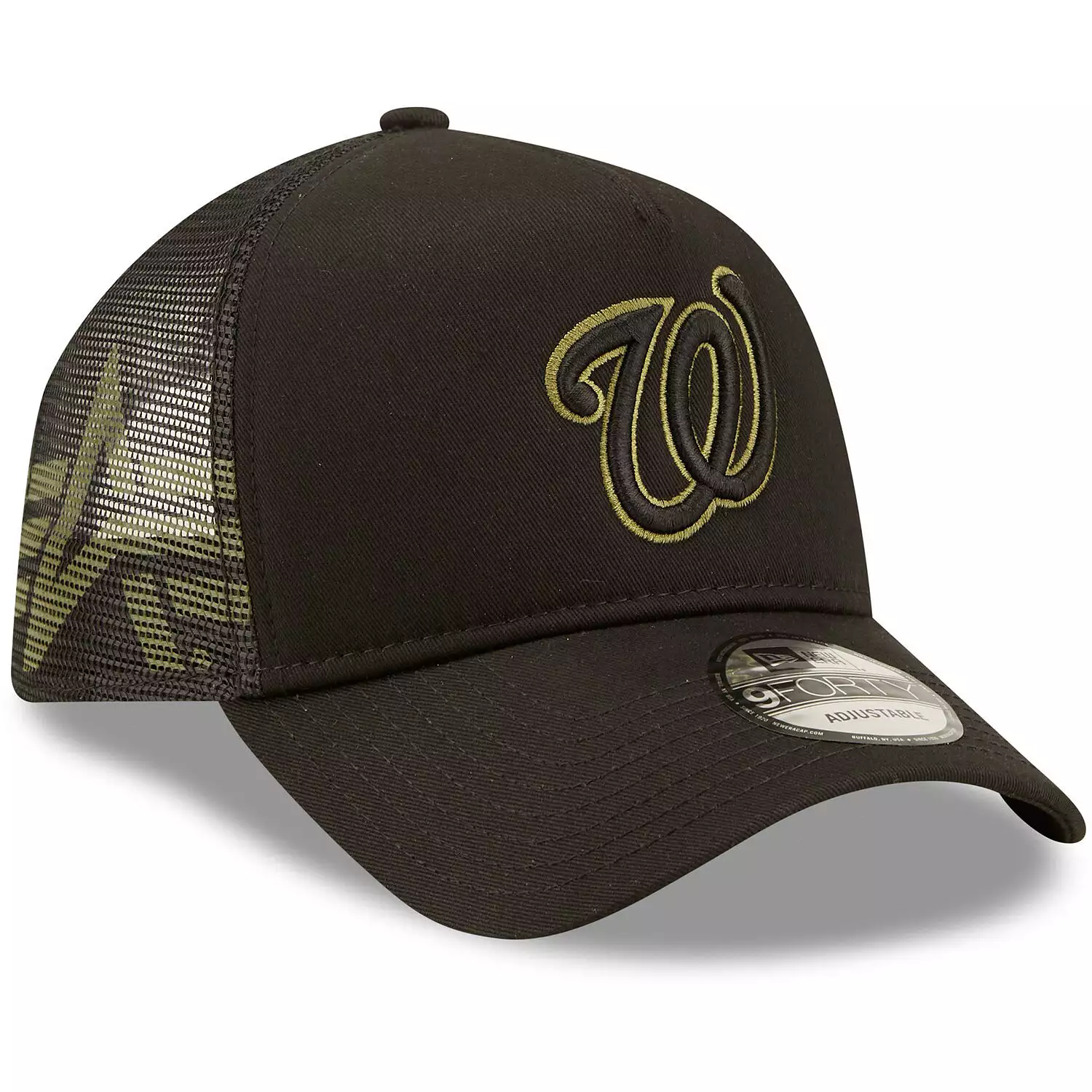 New Era Washington Nationals Alpha Industries A-Frame 9FORTY Trucker Snapback Hat-Black