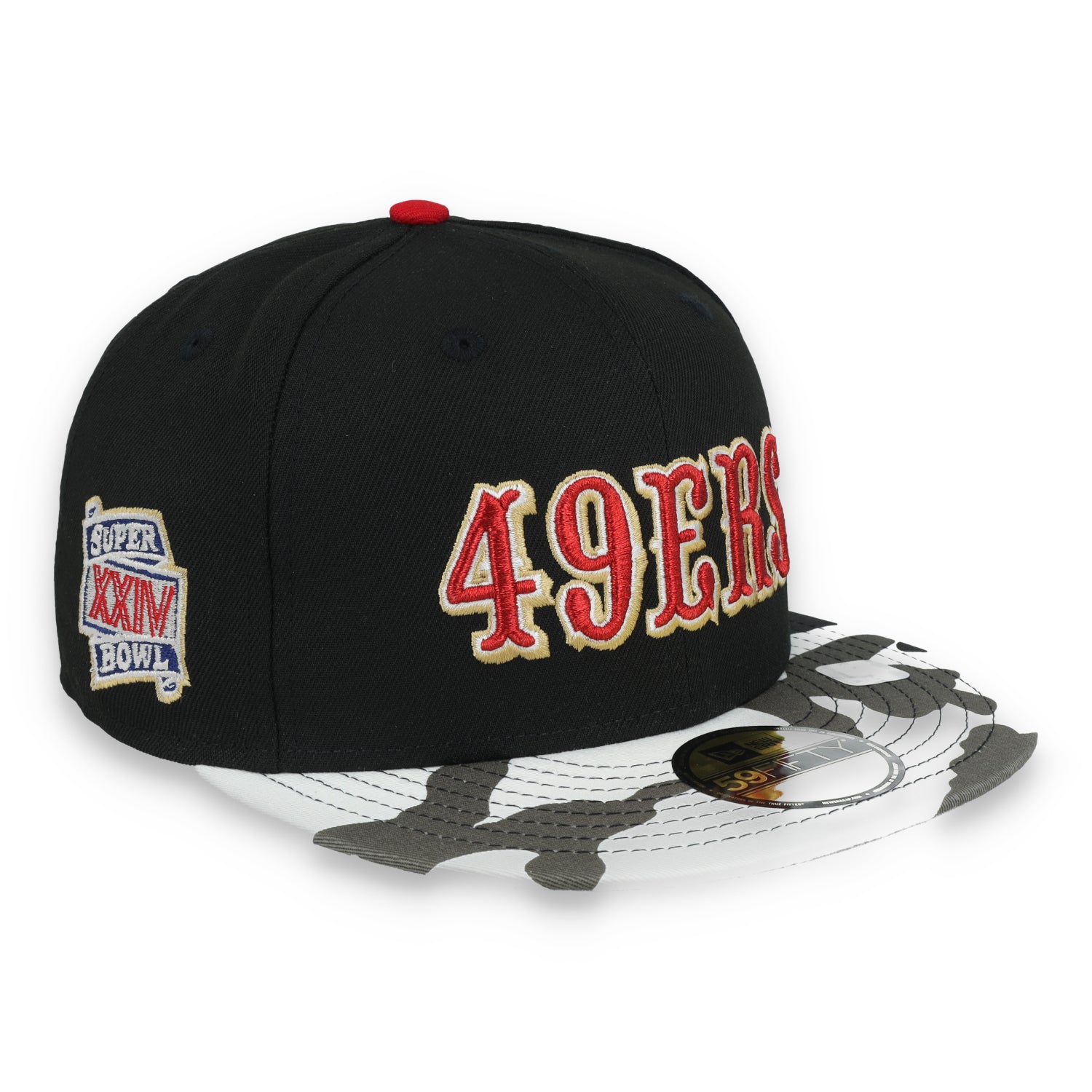 New Era San Francisco 49ers XXIV Super Bowl Metallic Camo Side Patch 59FIFTY Fitted Hat