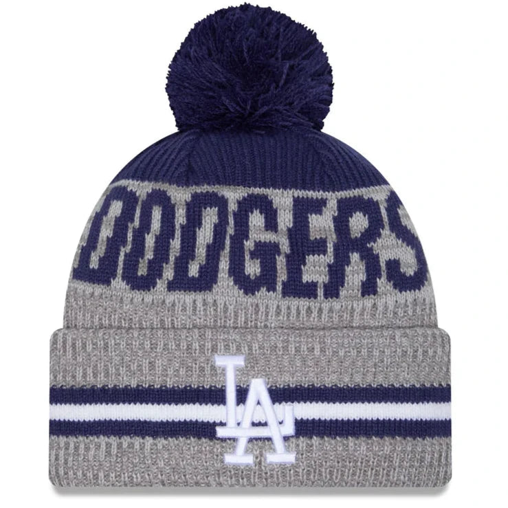 New Era Los Angeles Dodgers Gray Sport Night Runner Cuffed Knit With Pom