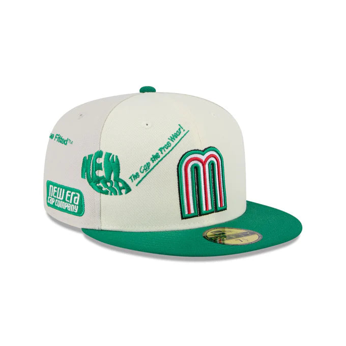 New Era Mexico Anniversary Logos Stone 59FIFTY Fitted Hat-White/Green