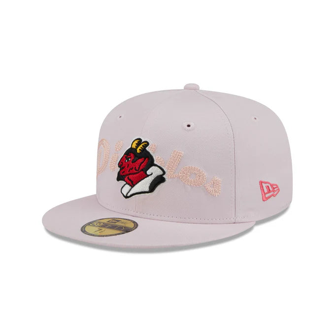 New Era Diablos Rojos Del Mexico Stacked Wordmark 59FIFTY Fitted Hat-Pink