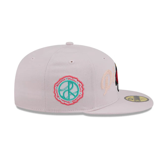 New Era Diablos Rojos Del Mexico Stacked Wordmark 59FIFTY Fitted Hat-Pink