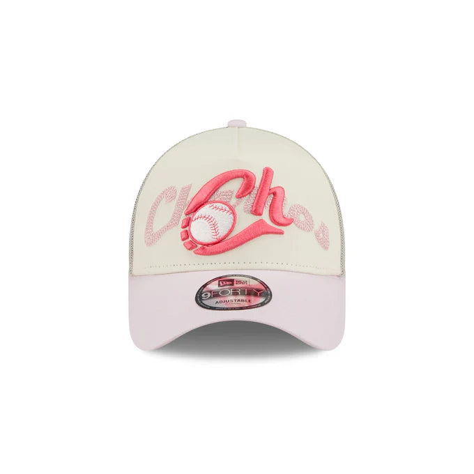 New Era Charros de Jalisco Alternative Logo A-Frame 9FORTY Adjustable Trucker Hat-Pink