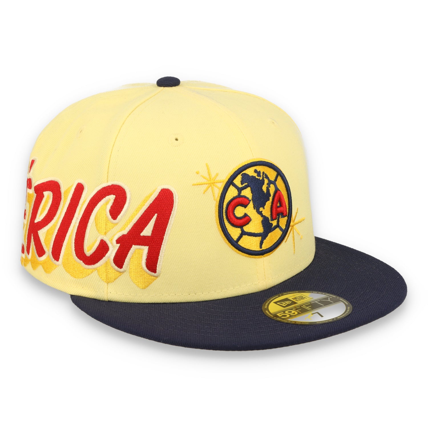 NEW ERA CLUB AMERICA OFFICIAL FITTED 59FIFTY AMERICA SIDEPATCH -YELLOW/ROYAL