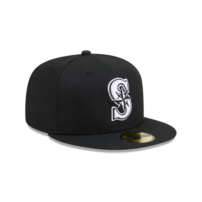 New Era Seattle Mariners Black On Black White Outline 59Fifty Color Basic Fitted