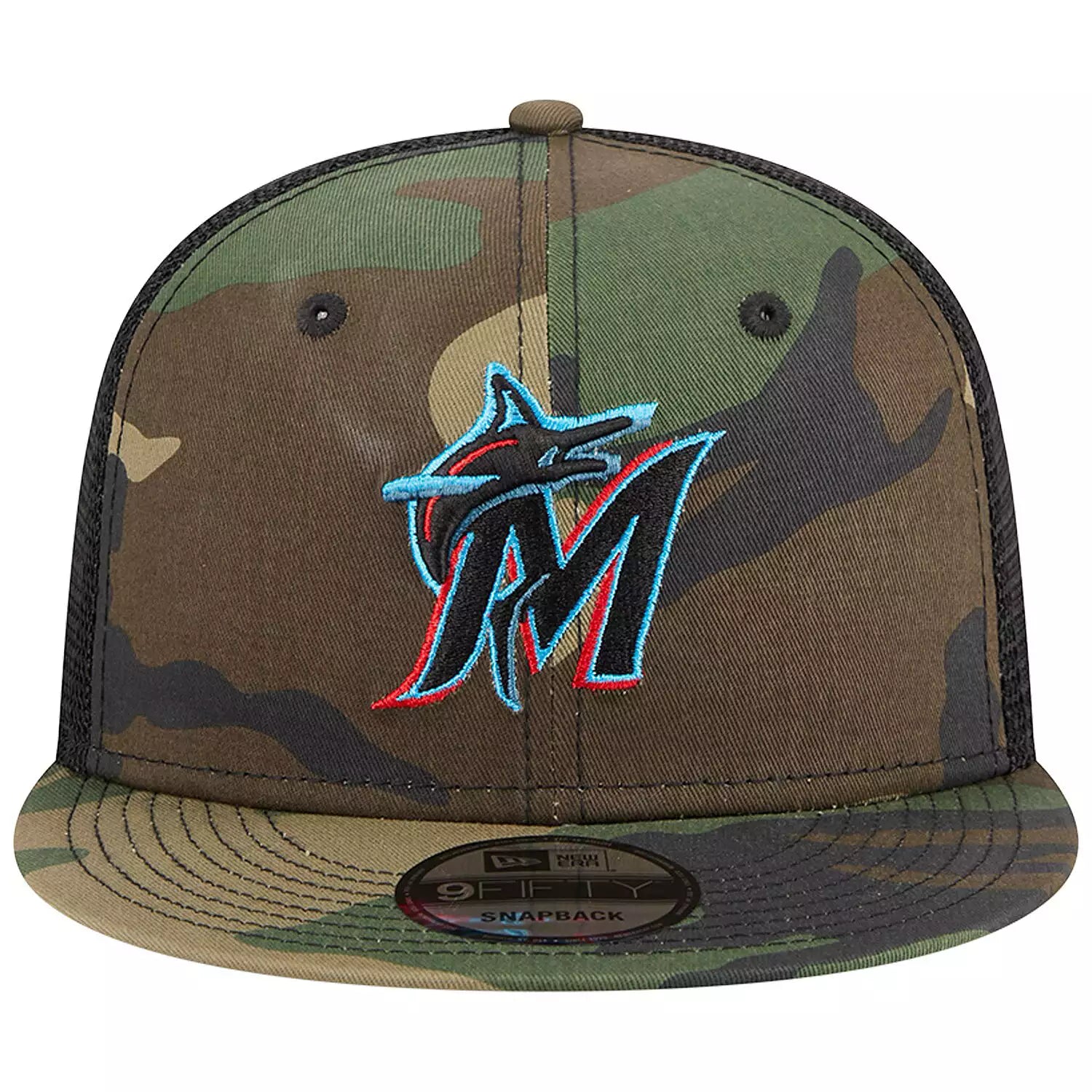New Era Miami Marlins Woodland Camo Trucker 9FIFTY Snapback Hat-Camo