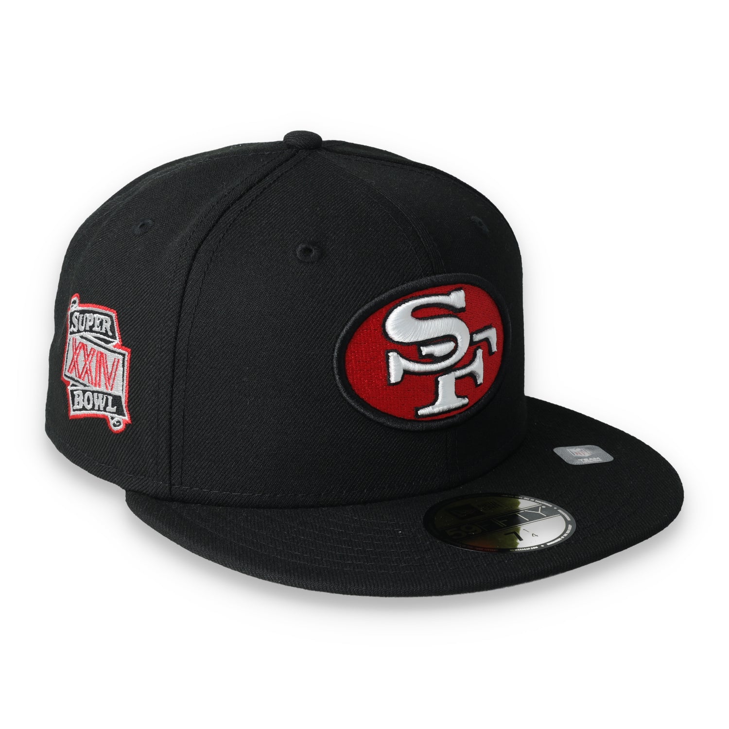 Exclusive San Francisco 49ers Official 59FIFTY, XXIV Super Bowel Side Patch -BLACK/WHITE/RED
