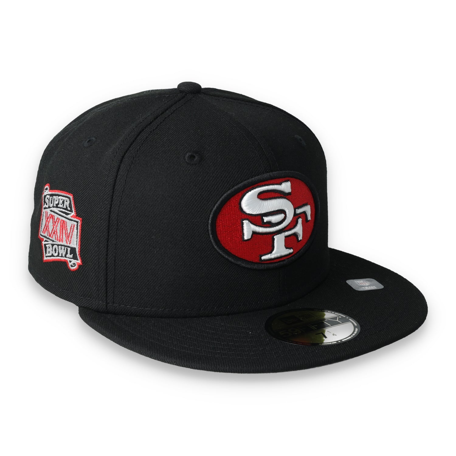 Exclusive San Francisco 49ers Official 59FIFTY,  XXIV Super Bowel Side Patch -BLACK/WHITE/RED