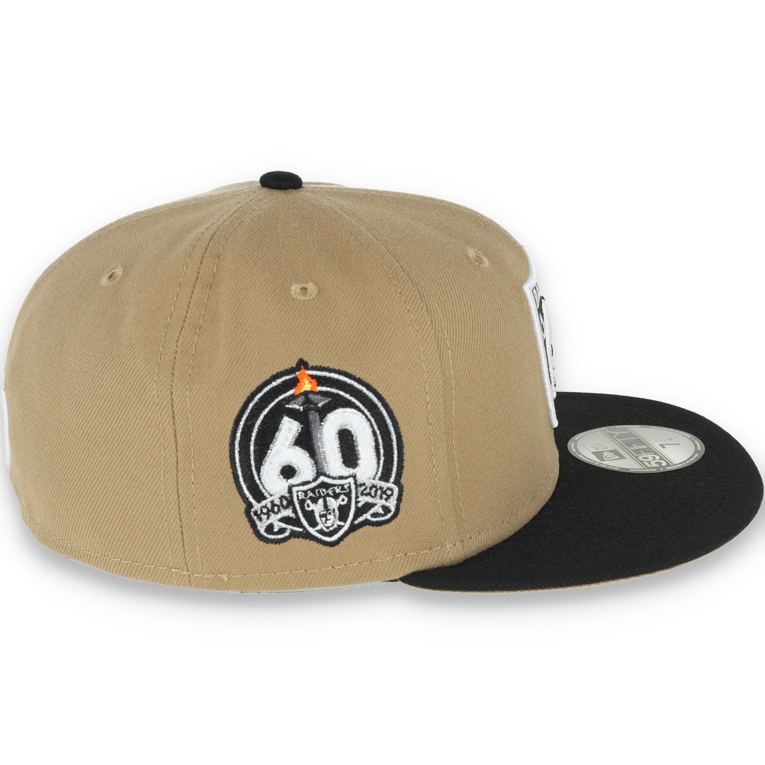 Las Vegas Raiders Shield 60th Anniversary Side Patch New Era 59Fifty Fitted-Khaki/Black