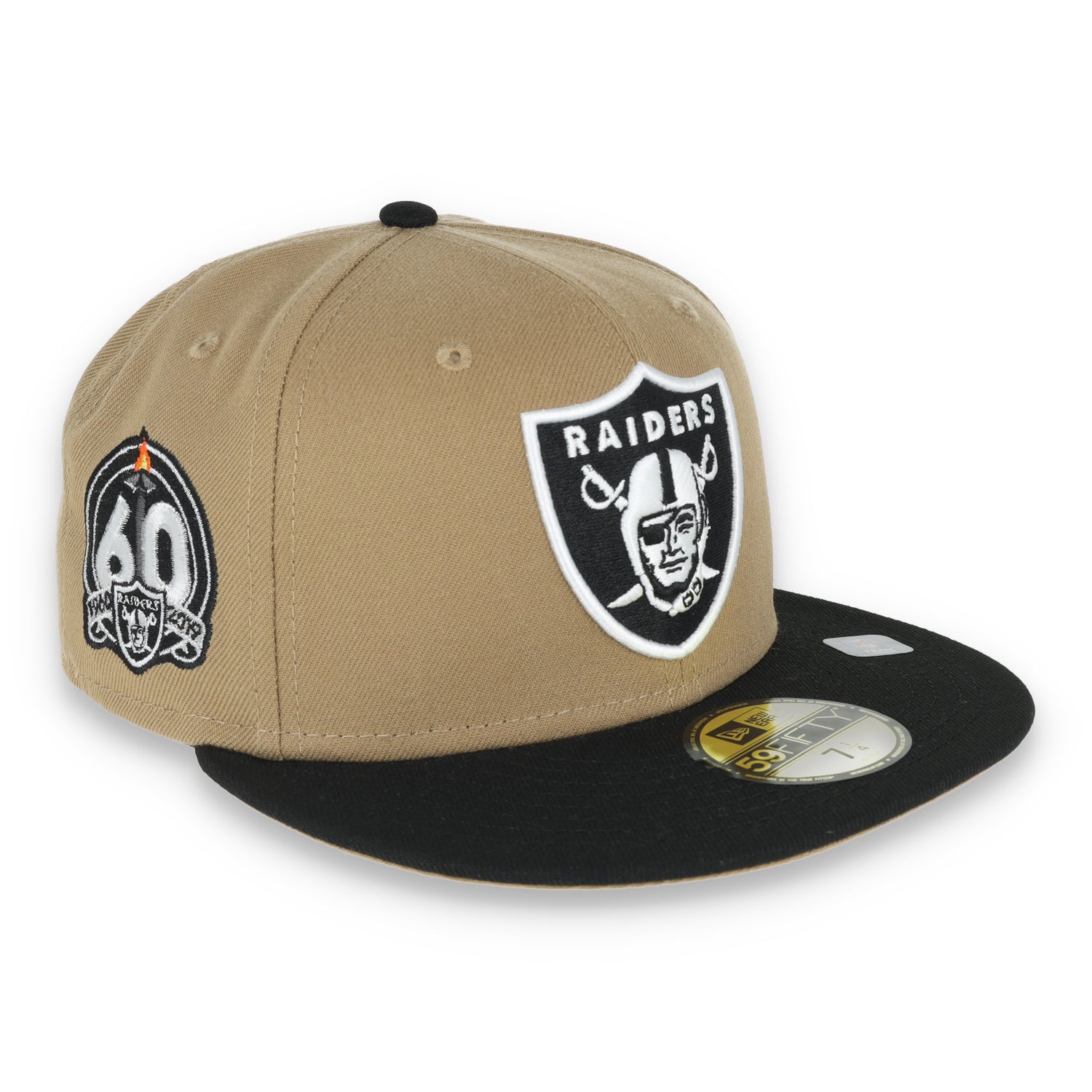 Las Vegas Raiders Shield 60th Anniversary Side Patch New Era 59Fifty Fitted-Khaki/Black