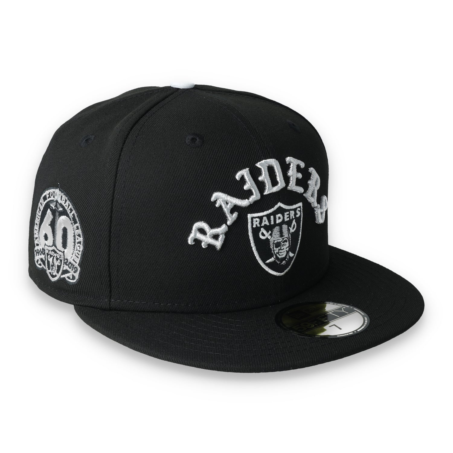 New Era Las Vegas Raiders 60th Anniversary Side Patch Gothic 59FIFTY Fitted Hat