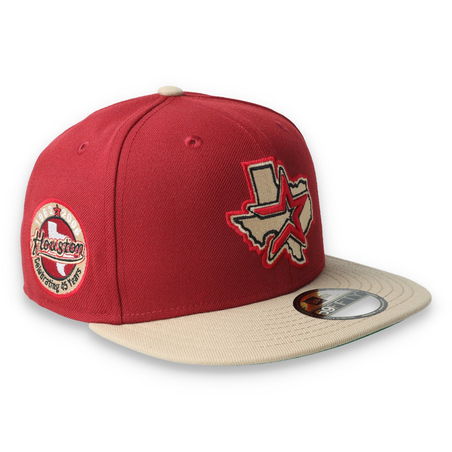 New Era Houston Astros 45th Anniversary Side Patch 59fifty Fitted Cap-Brick Red/Camel