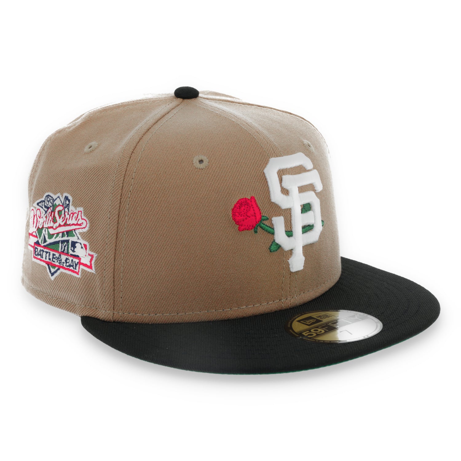 New Era San Francisco Giants Rose 1989 Battle Of The Bay Side patch 59FIFTY Fitted Hat-Khaki