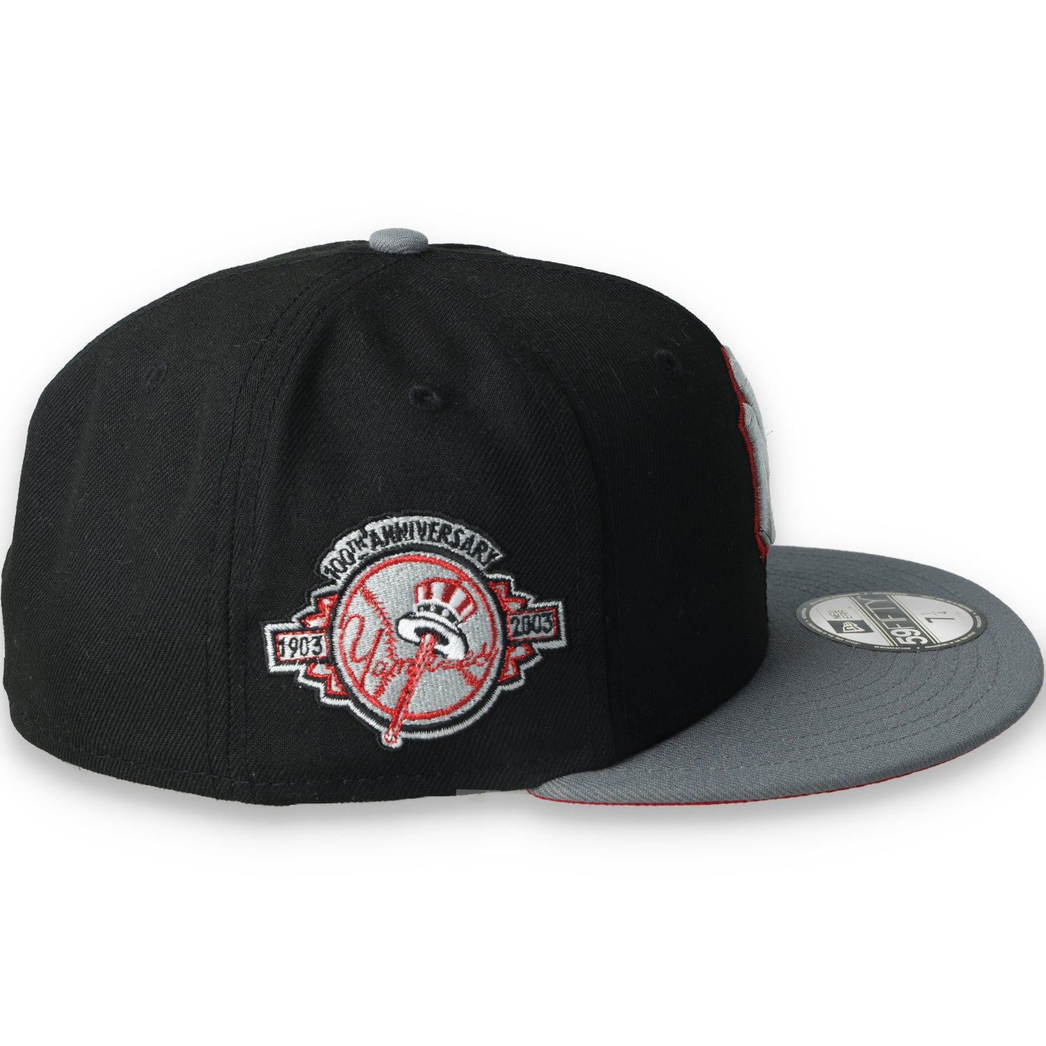 New Era New York Yankees 100th Anniversary Series Side Patch Metallic 59FIFTY Fitted Hat- Black/Grey/Red