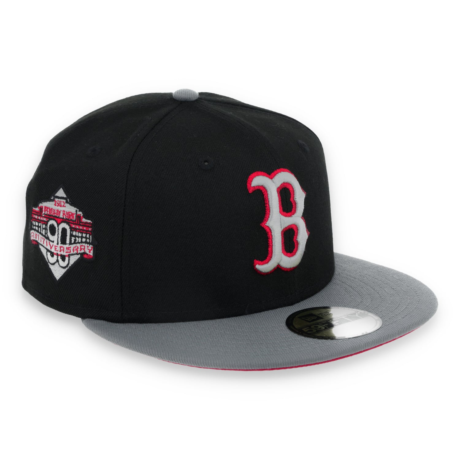 New Era Boston Red Sox 90th Anniversary Side Patch Metallic 59FIFTY Fitted Hat- Black/Grey/Red