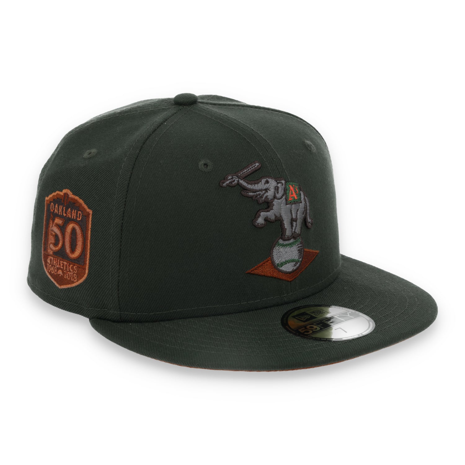 New Era Oakland Athletics 50th Anniversary Patch 59FIFTY Fitted Hat-Dark Seaweed/Peanut