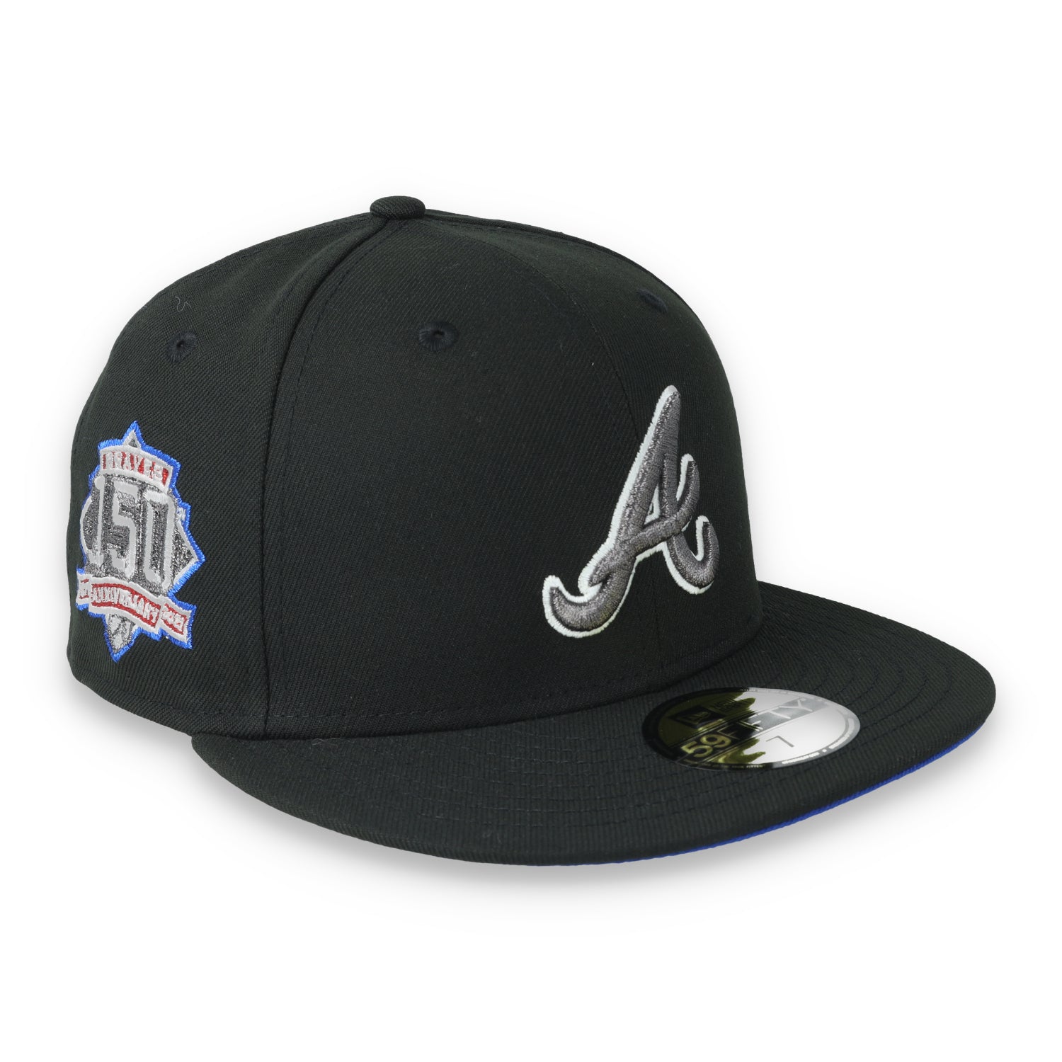 New Era Atlanta Braves 150th Anniversary Side Patch 59FIFTY Fitted Hat-Metallic Grey/Black