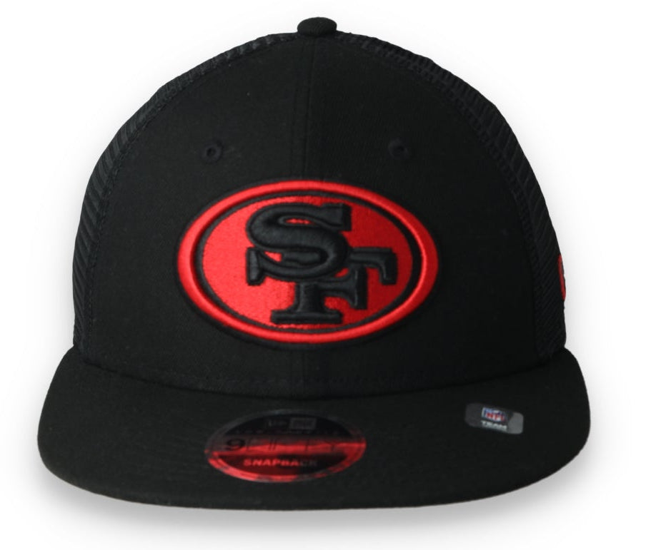 Exclusive New Era San Francisco 49ers Saloon Oval Low Profile 9FIFTY Trucker Hat-Black/Red