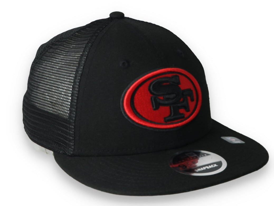 Exclusive New Era San Francisco 49ers Saloon Oval Low Profile 9FIFTY Trucker Hat-Black/Red
