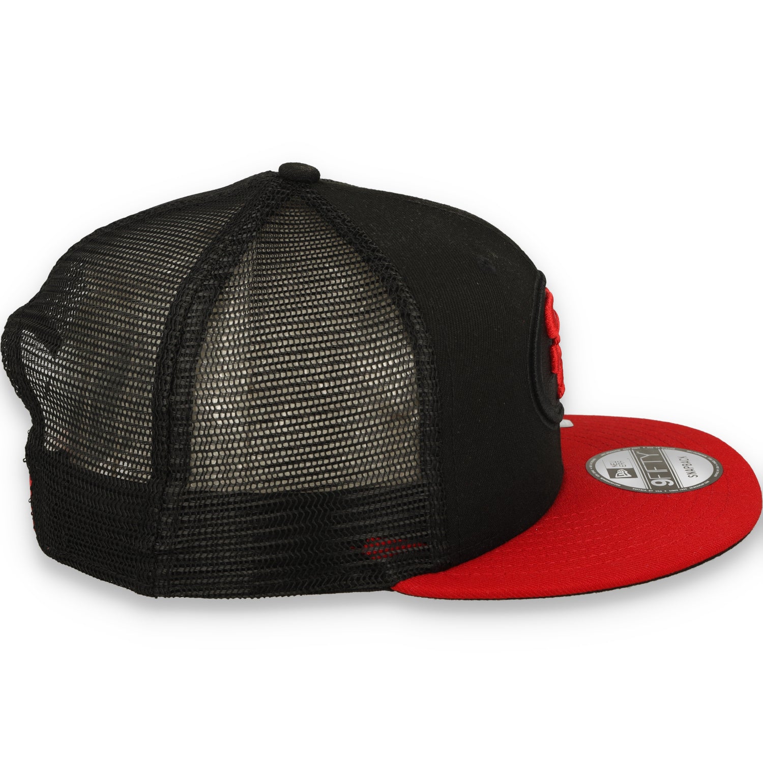 Exclusive New Era San Francisco 49ers Oval 9FIFTY Trucker Hat-Black/Red