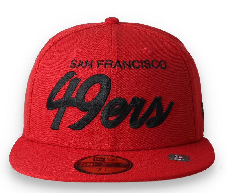 Exclusive New Era San Francisco 49ers Black Script 59FIFTY Fitted Hat-Red