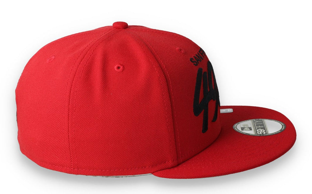 Exclusive New Era San Francisco 49ers Black Script 59FIFTY Fitted Hat-Red