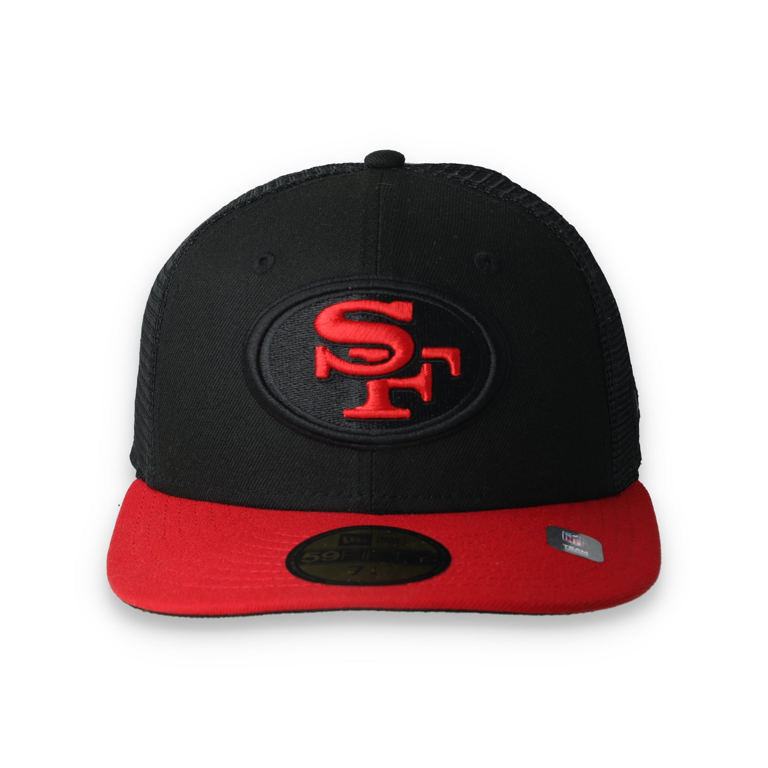 Exclusive San Francisco 49ers Trucker Mesh 59FIFTY Fitted Hat- Black/Red