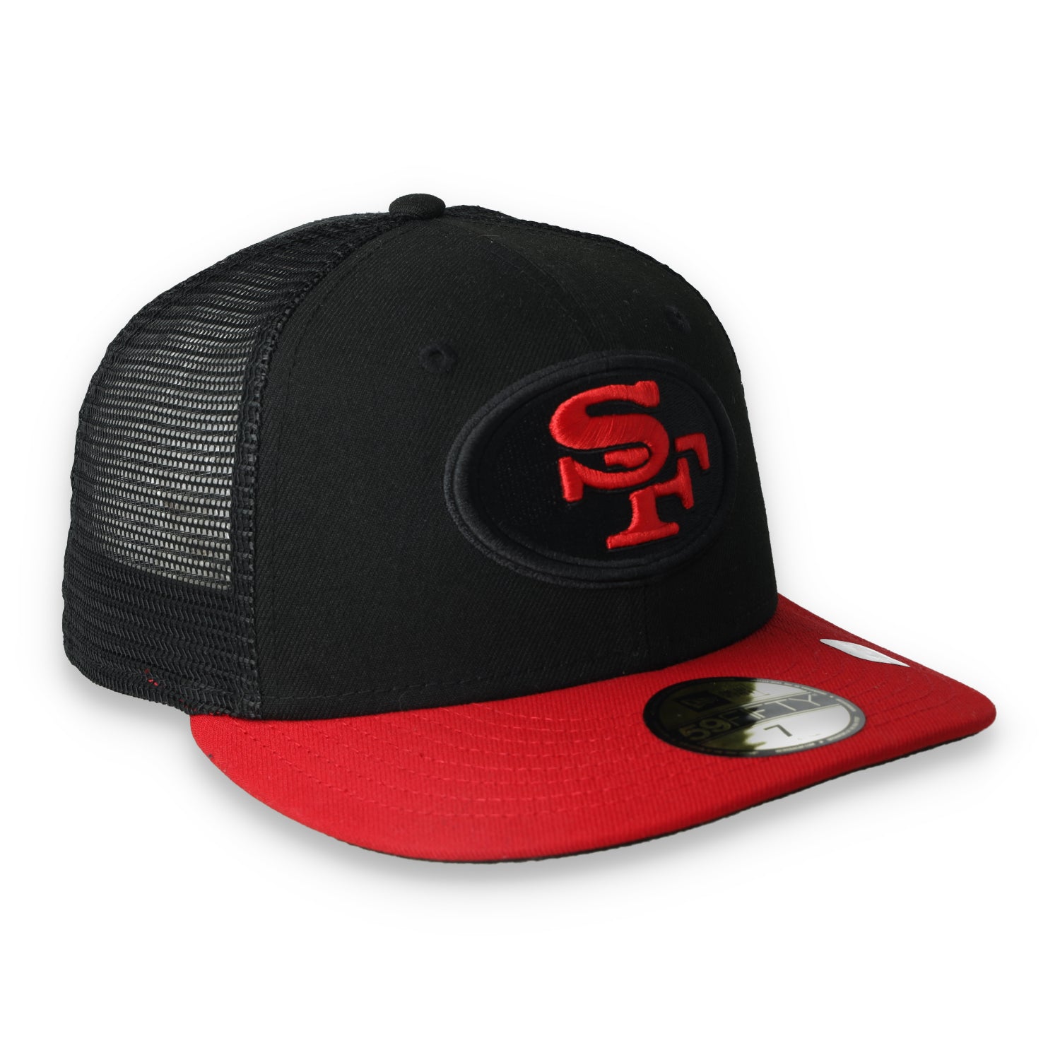 Exclusive San Francisco 49ers Trucker Mesh 59FIFTY Fitted Hat- Black/Red