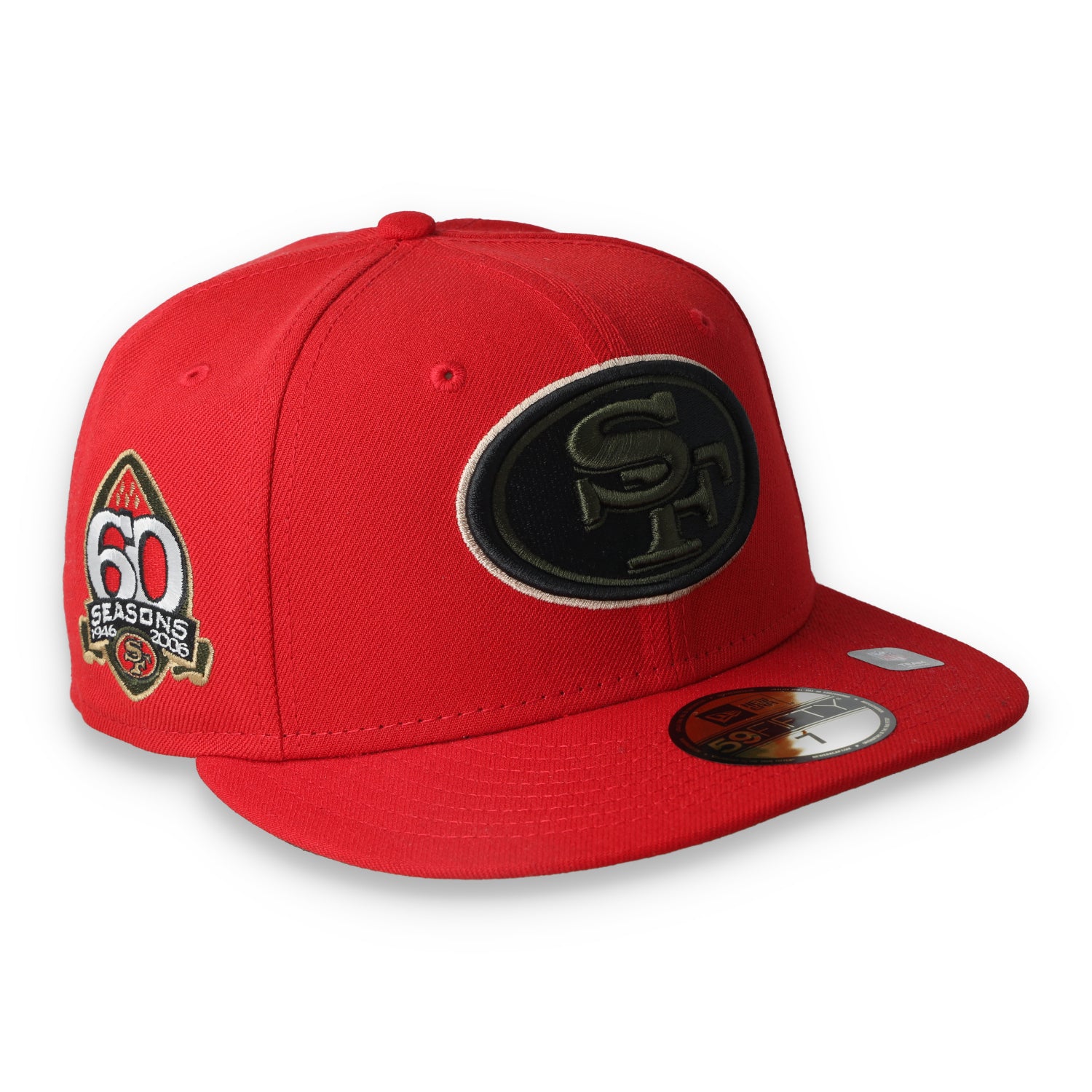 Exclusive New Era San Francisco 49ers 60th Wood Camo 59FIFTY Fitted Hat- Scarlet/Camo
