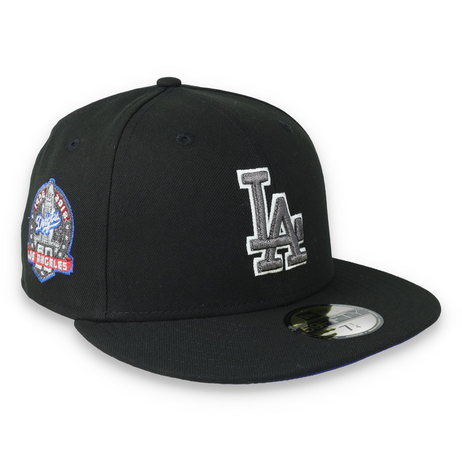 New Era Los Angeles Dodgers 60th Anniversary Side Patch 59FIFTY Fitted Hat-Metallic Grey/Black