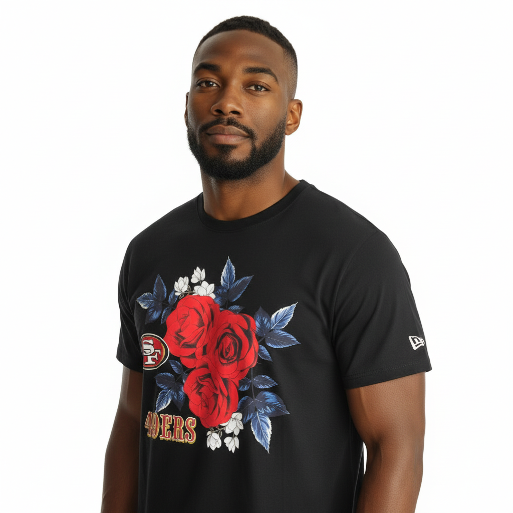 New Era Men's San Francisco 49ers Graphic Roses Black T-Shirt