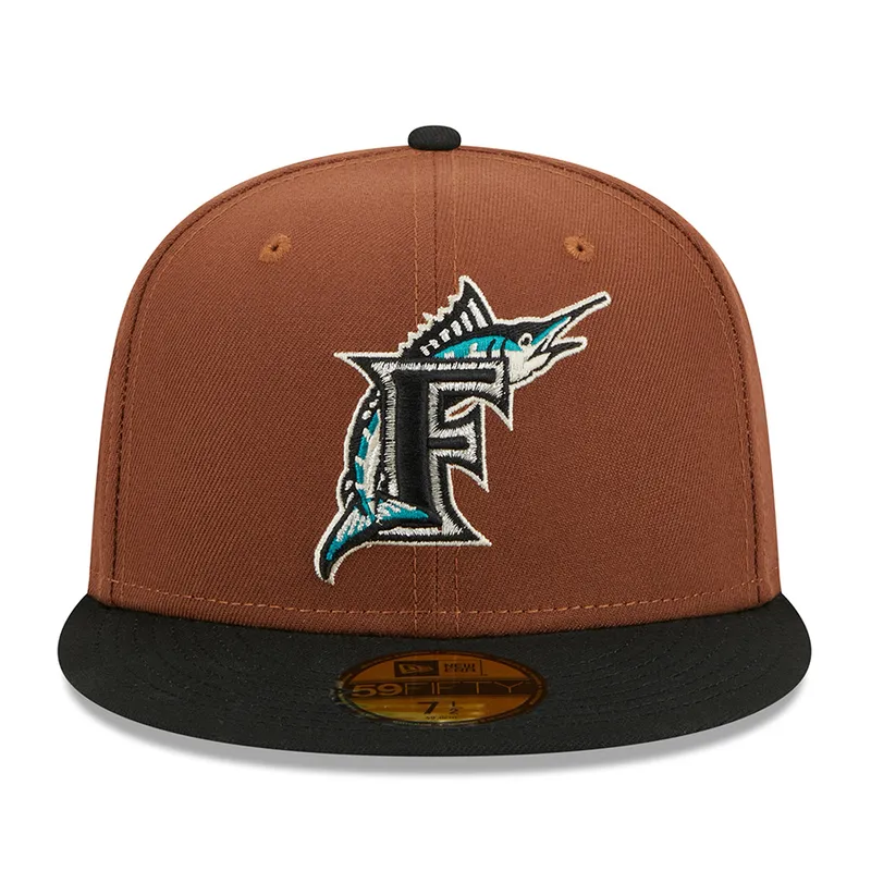 New Era Florida Marlins Harvest 25th Side Patch 59fifty Fitted Hat-Brown