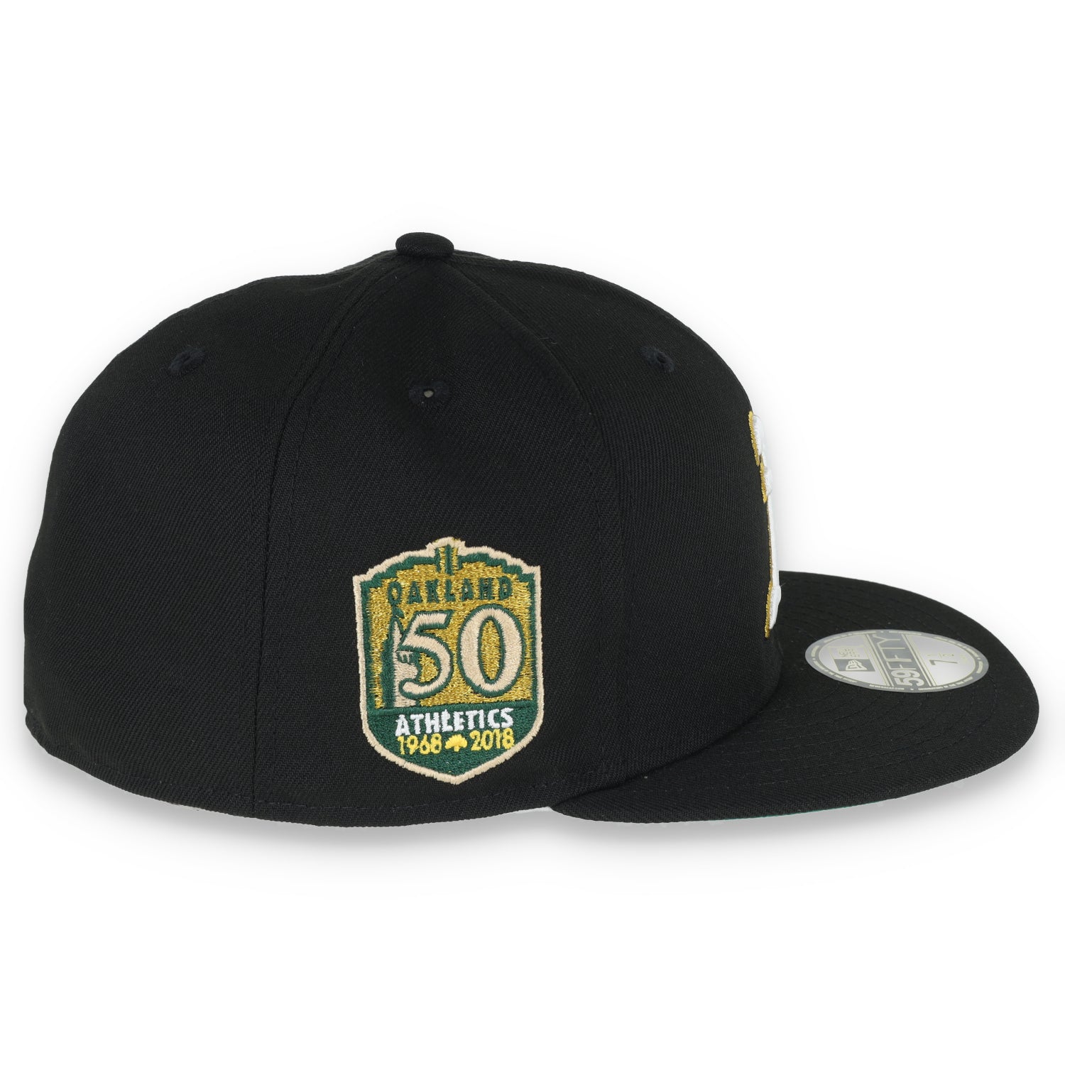 New Era Oakland Athletics 50th Anniversary Metallic Logo Side Patch 59fifty Fitted Hat-Black