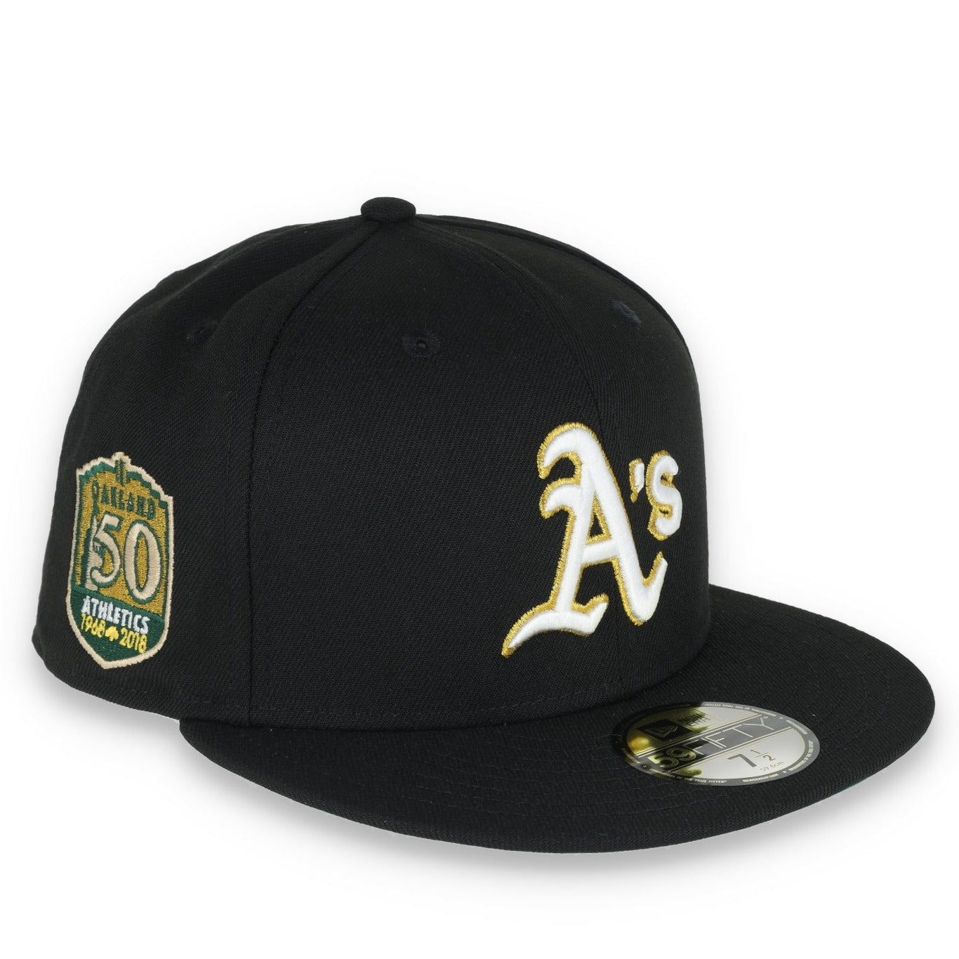 New Era Oakland Athletics 50th Anniversary Metallic Logo Side Patch 59fifty Fitted Hat-Black