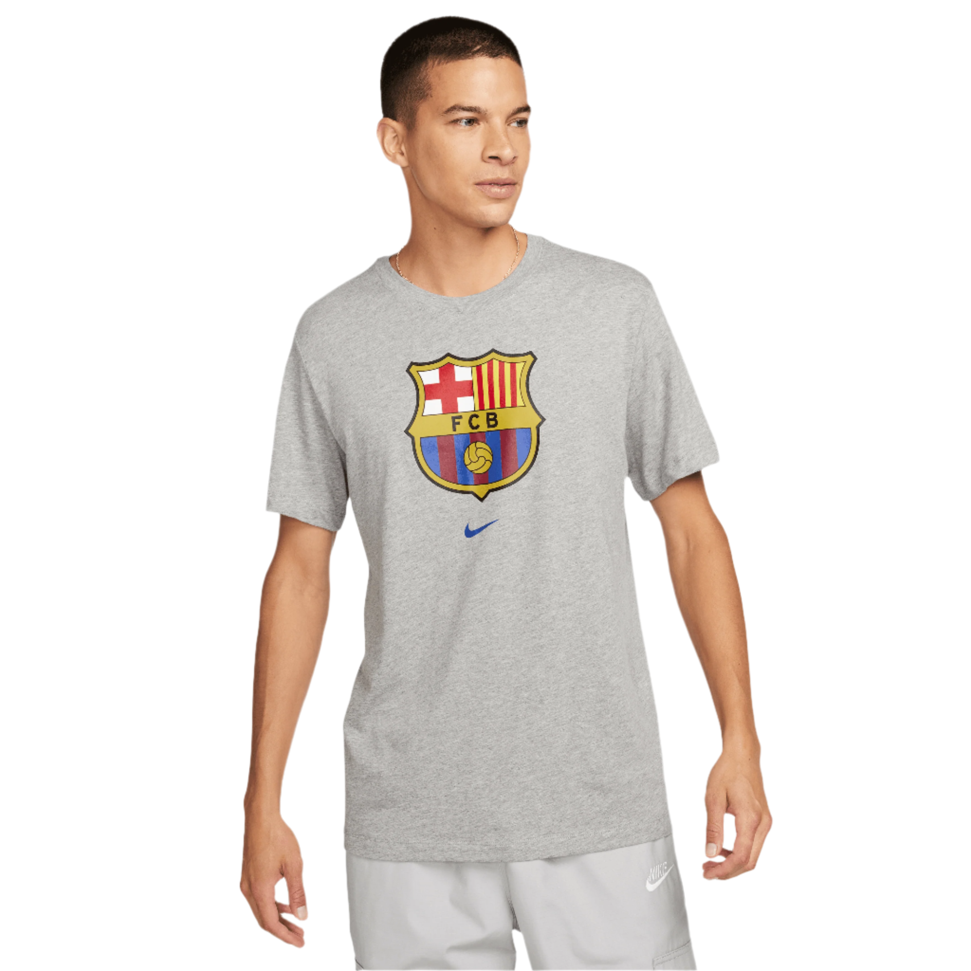 Nike Men's FC Barcelona Crest Soccer T-Shirt-Grey