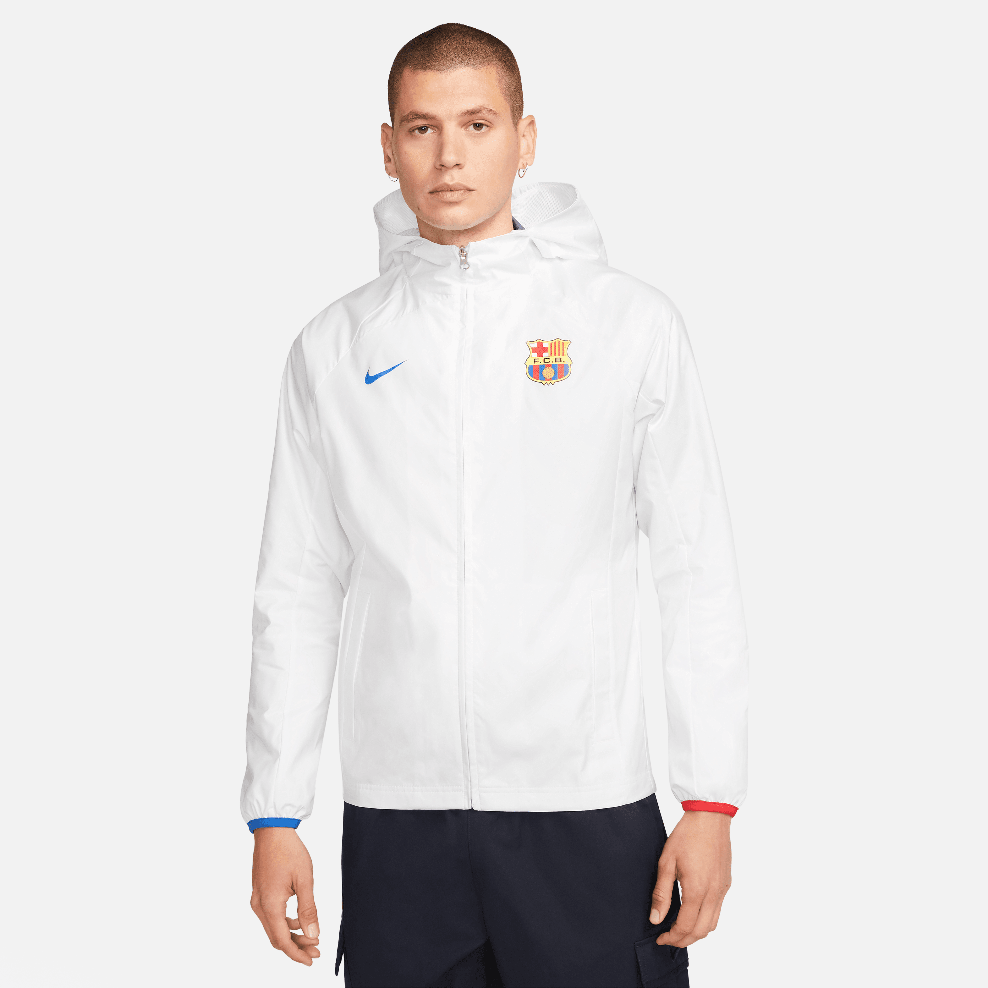 Nike Men's FC Barcelona AWF Soccer Jacket-White/Royal Blue/Royal Blue