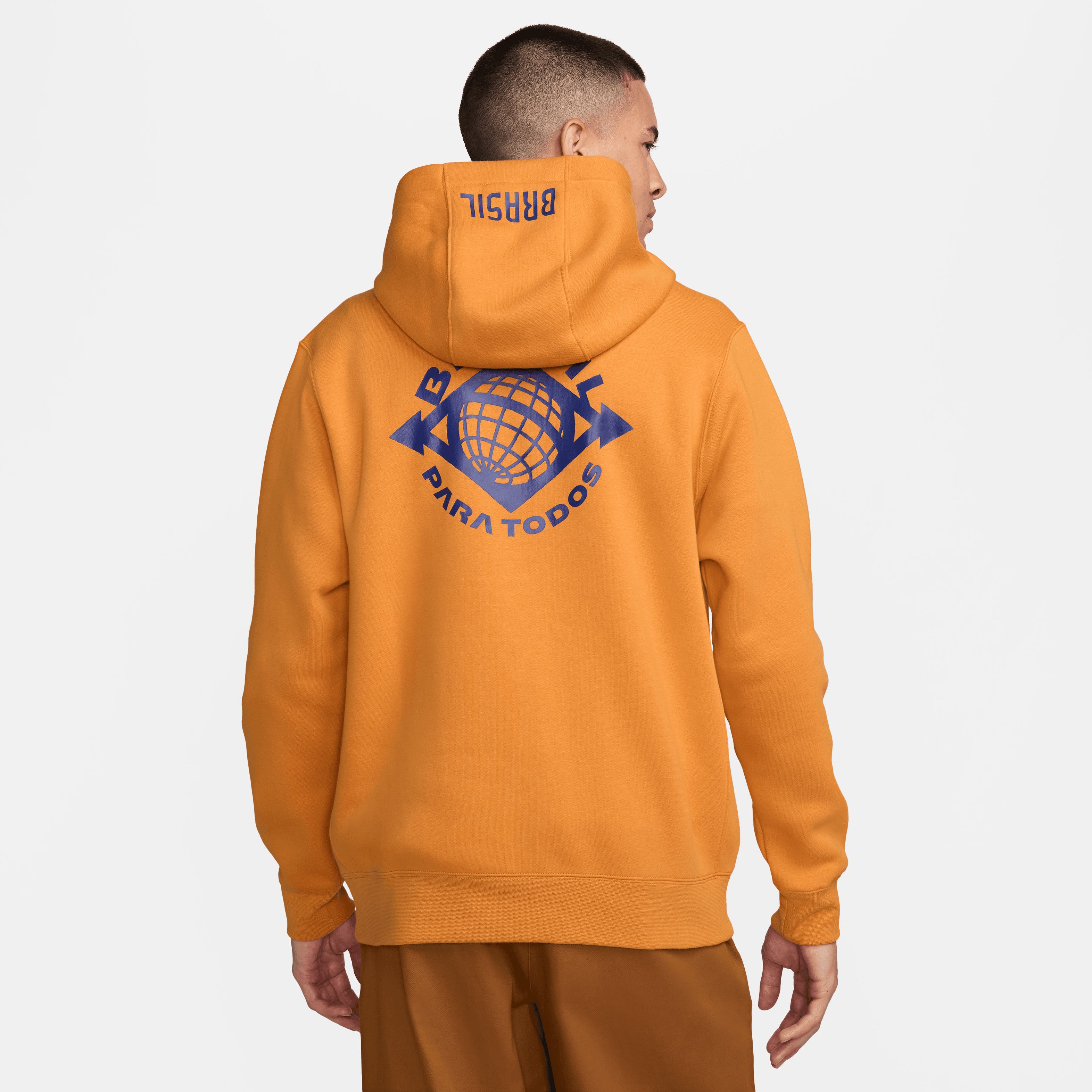 Nike Men's Brasil NSW Club Hoodie-Light Curry/Deep Royal Blue