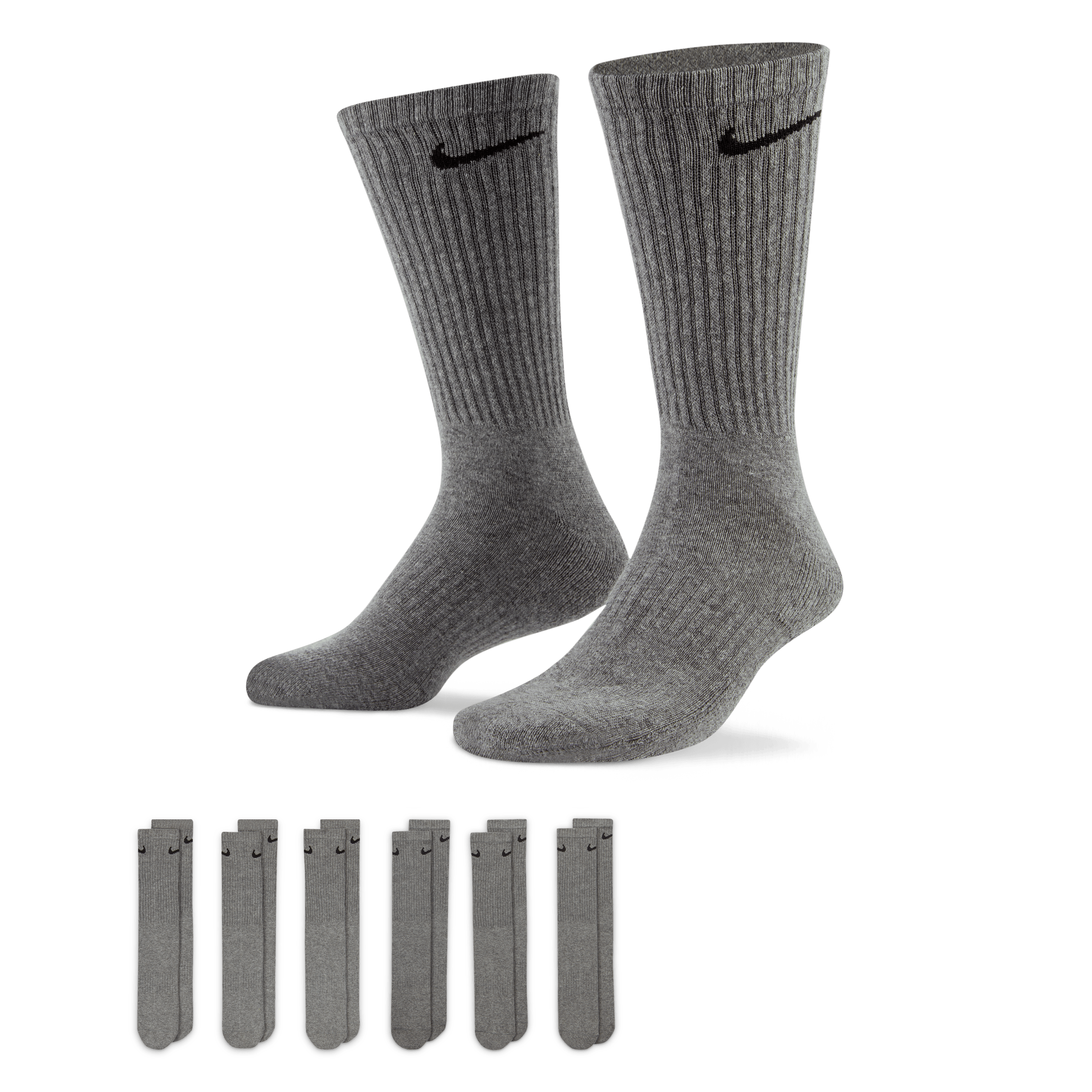 Nike Everyday Cushioned Training Crew Socks (6 Pairs)-Heather Grey