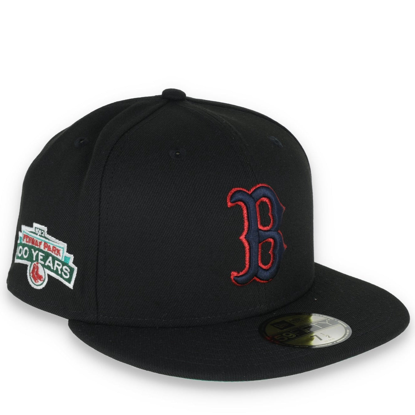 New Era Boston Red Sox 100th Anniversary Metallic Logo Side Patch 59fifty Fitted Hat-Black