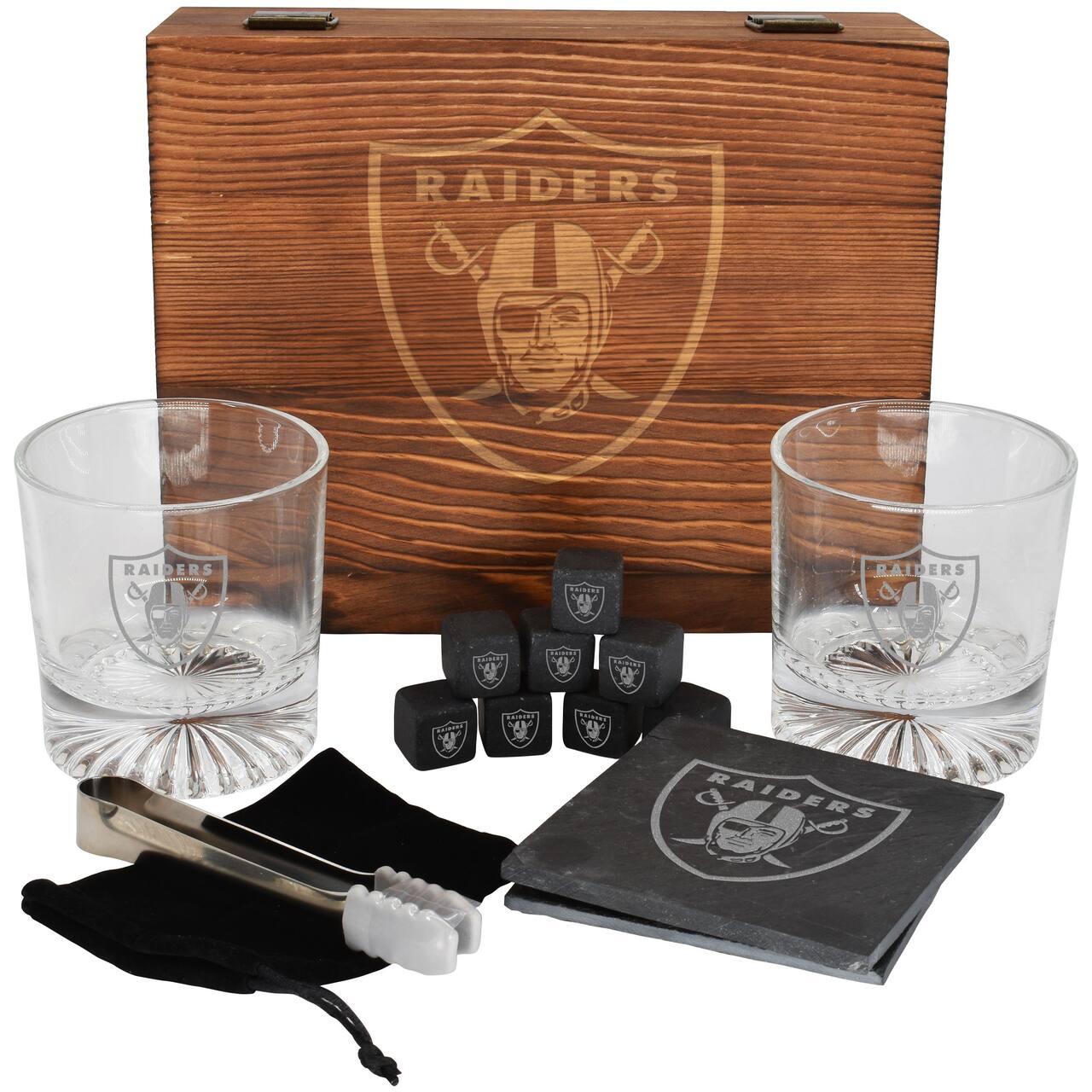 Las Vegas Raiders Wood Boxed Drinkware Set with Coasters
