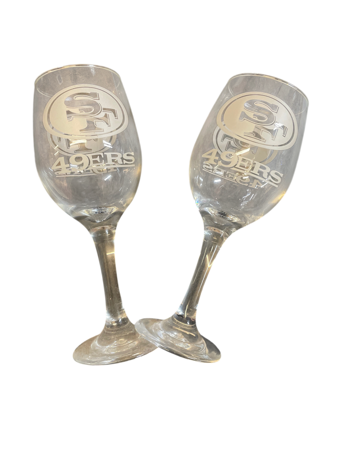 Coliseum Sports San Francisco 49ers 2-pack clear glass stemmed wine glasses with etched team logo